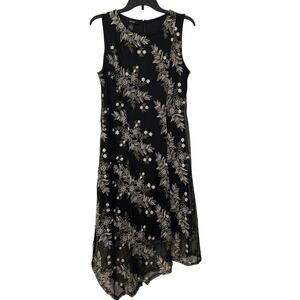 Alfani Black Mesh Floral Embroidered Asymmetrical Fairygoth  Sleeveless Dress 6